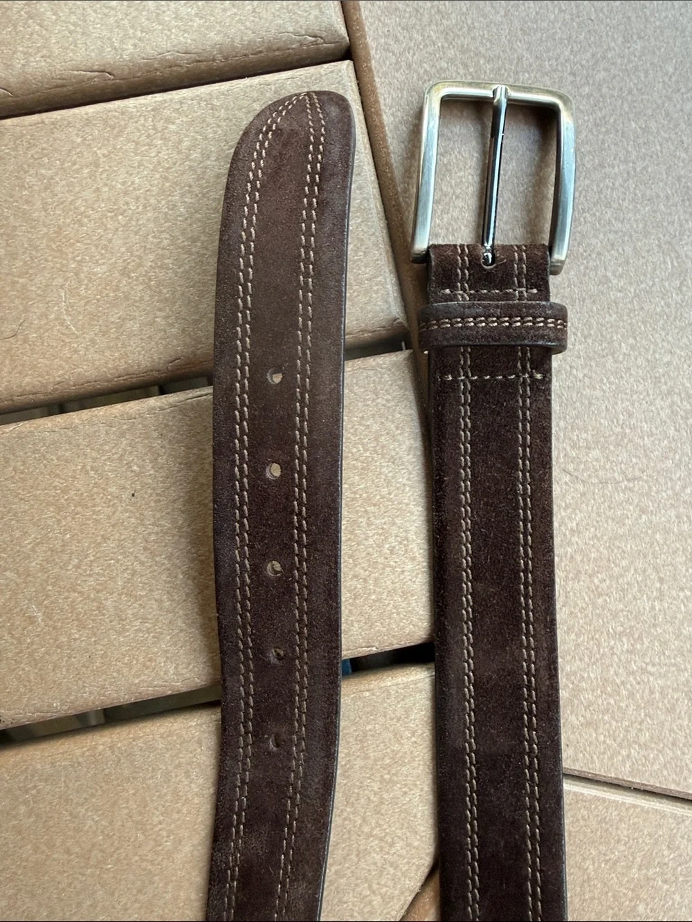 Paul Fredrick Brown Suede Leather Belt